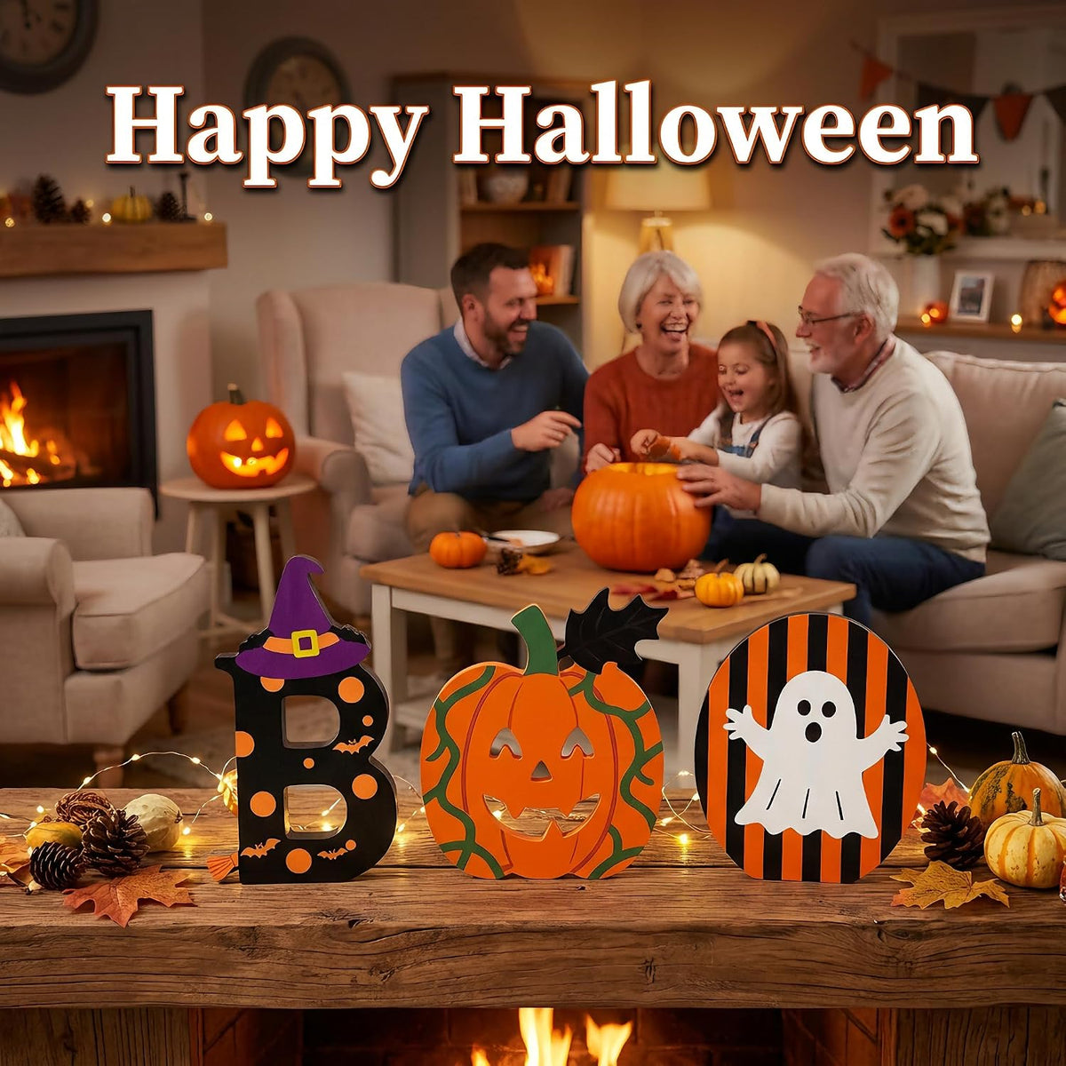 BOO Signs Halloween Tiered Tray Decor, Halloween Table Decorations Indoor