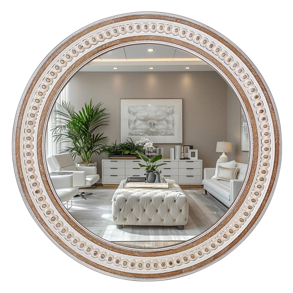 35x23 Inch Wood Rectangle Wall Mirror, Rustic Farmhouse Decorative Mirrors