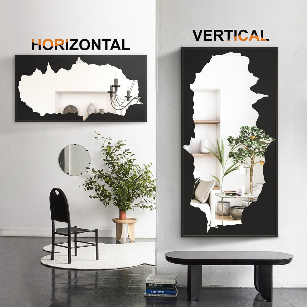 Full Length Mirror for Wall, 55"x28" Black Abstract Wall Decor Mirror