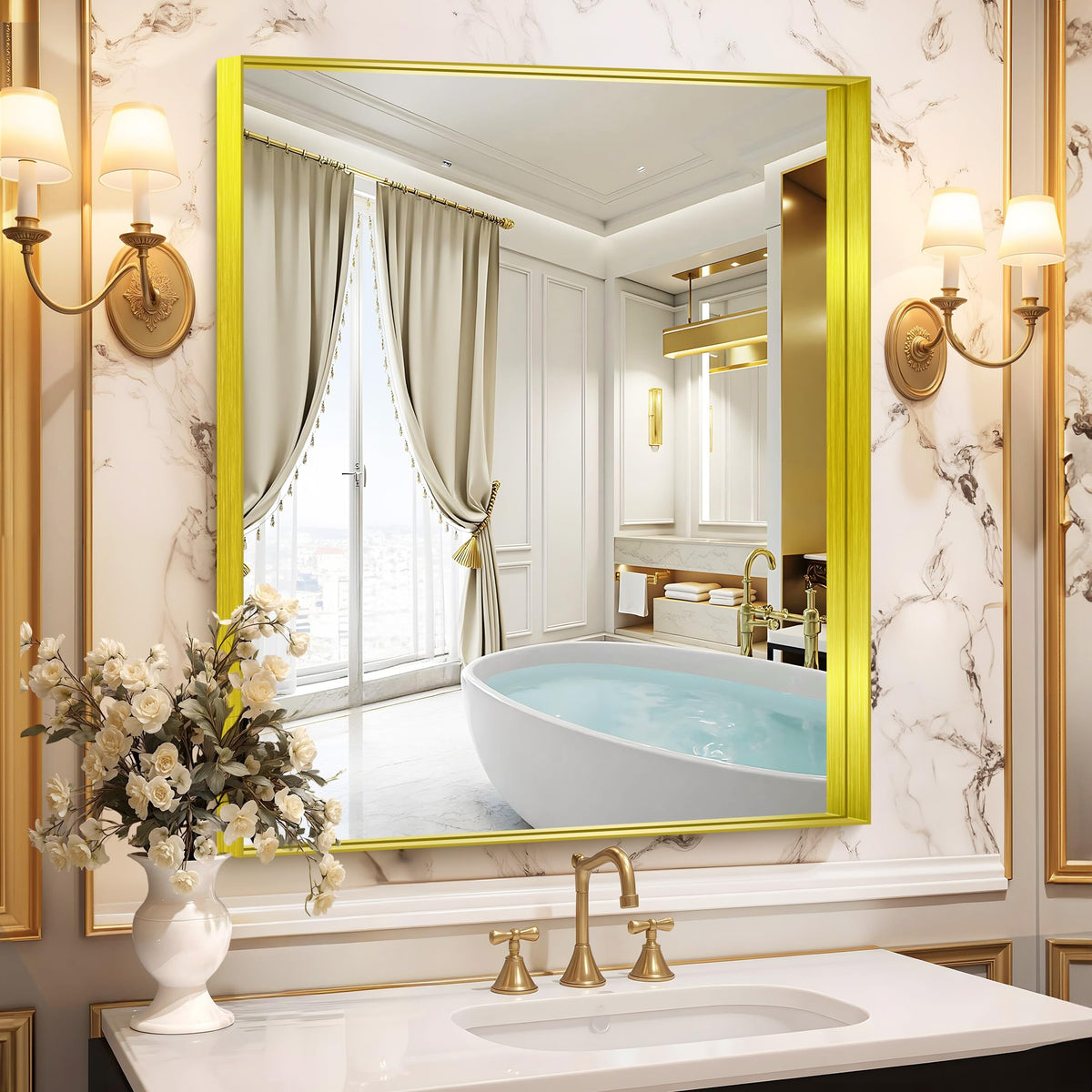 CIRCUMI Arched Wall Mirror, 36"x48" Black Arched Mirror for Bathroom