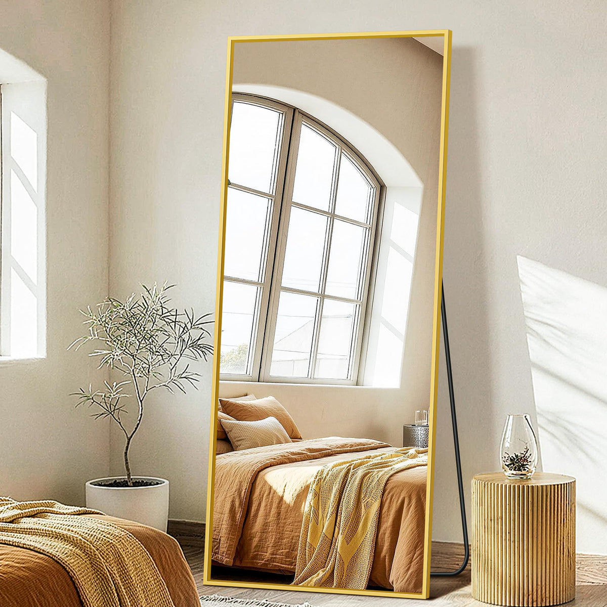 FICTOR Full Length Mirror with Stand, Floor Standing Mirror, 56"x15", Black