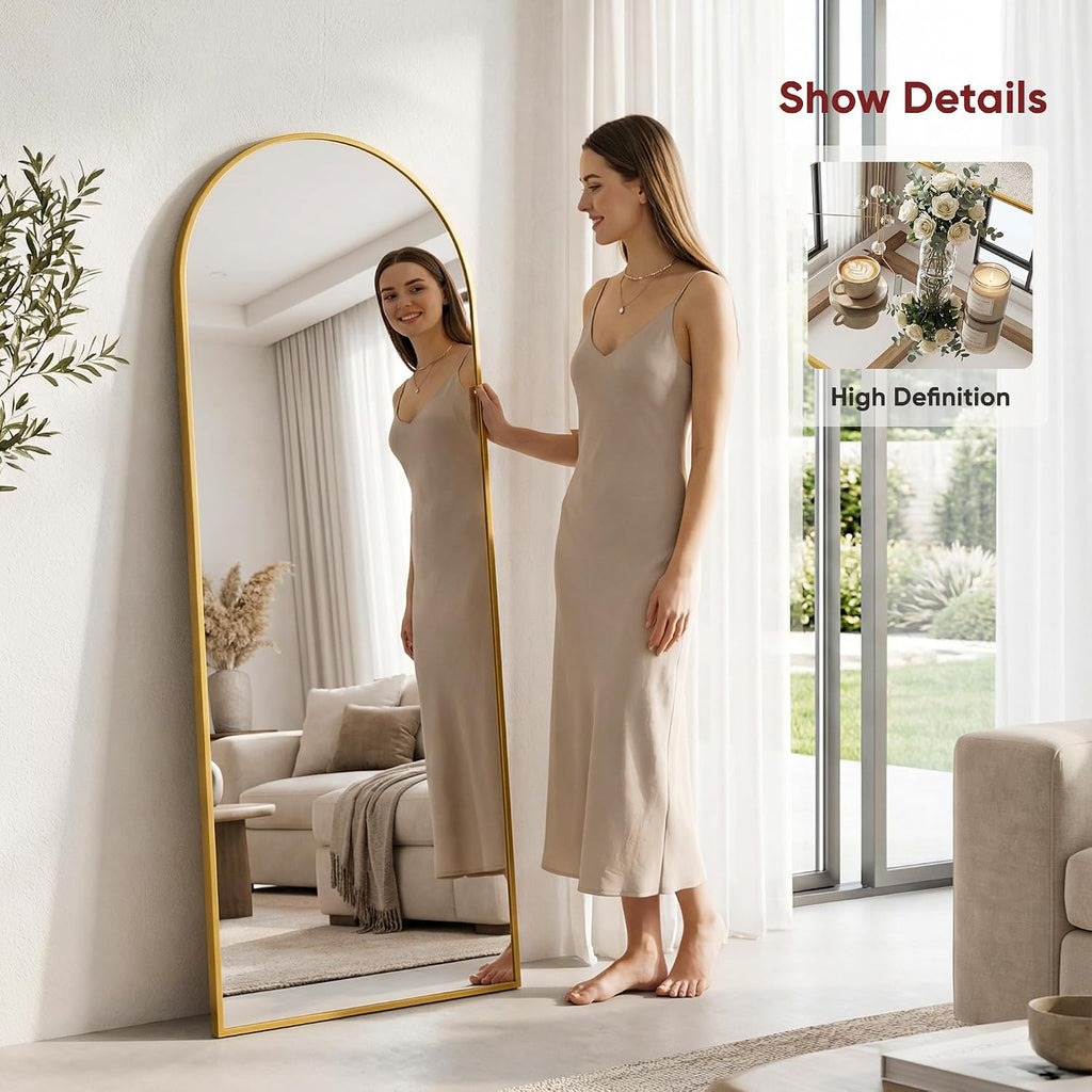 Antok 58" x 20" Arched Full Length Floor Mirror, Aluminum Frame, Black