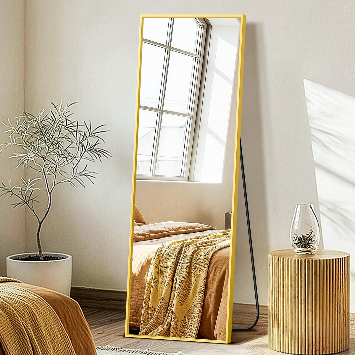 FICTOR Full Length Mirror with Stand, Floor Standing Mirror, 56"x15", Black