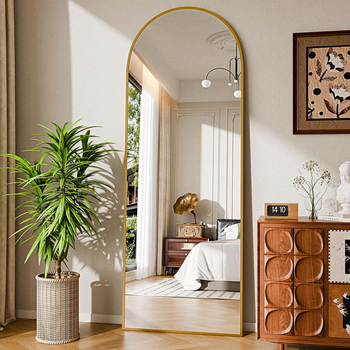 81"×41" Floor Mirror Full Length Arched Full Length Mirror Gold