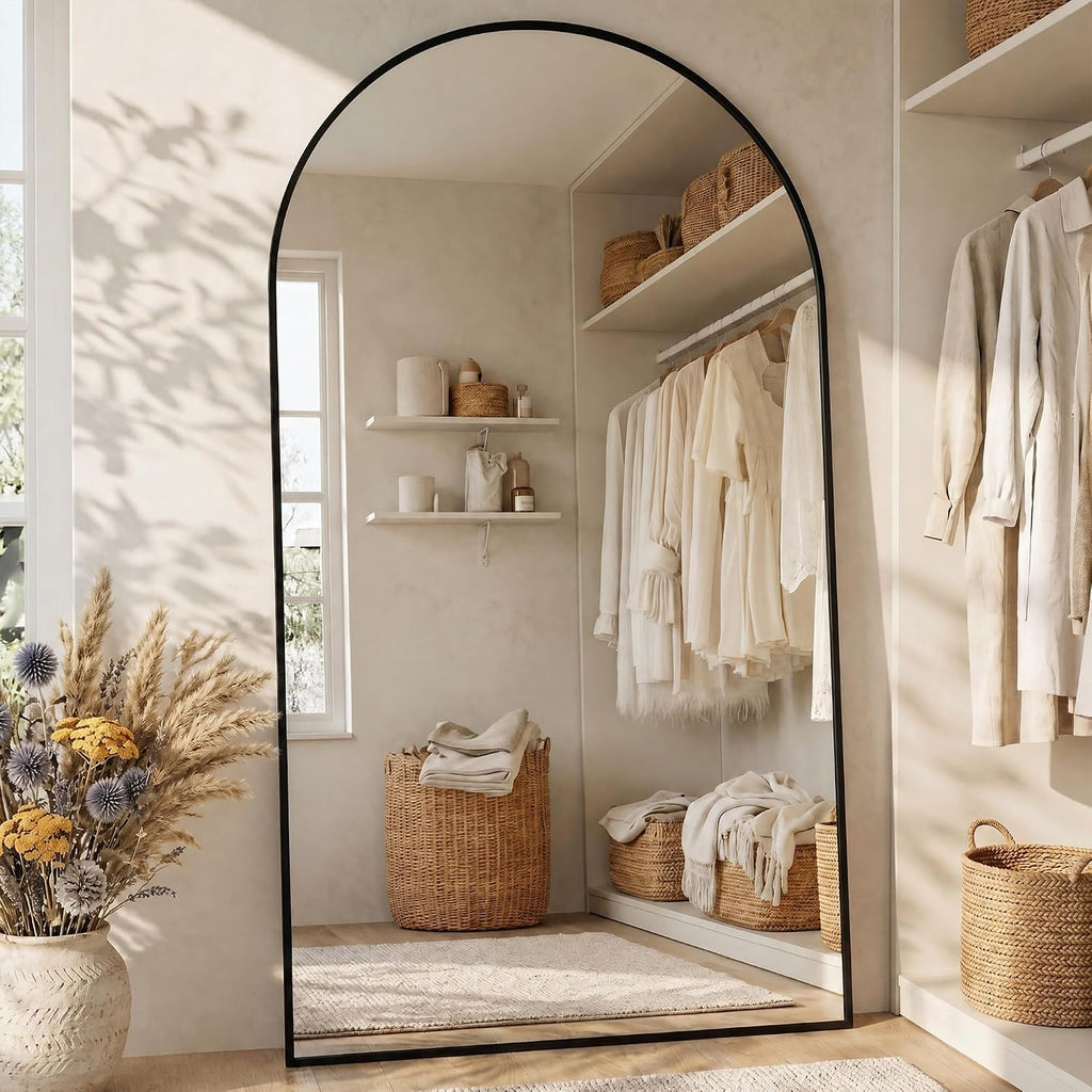 76"x34" Arched Full Length Mirror, Large Floor Mirror, Black