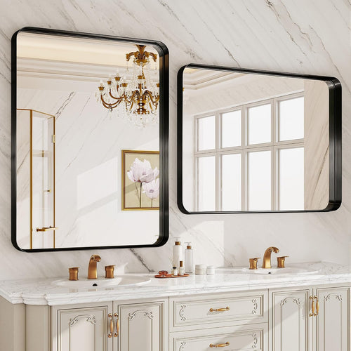 30x36 Inch Black Metal Framed Bathroom Mirror for Wall, HD Tempered Glass