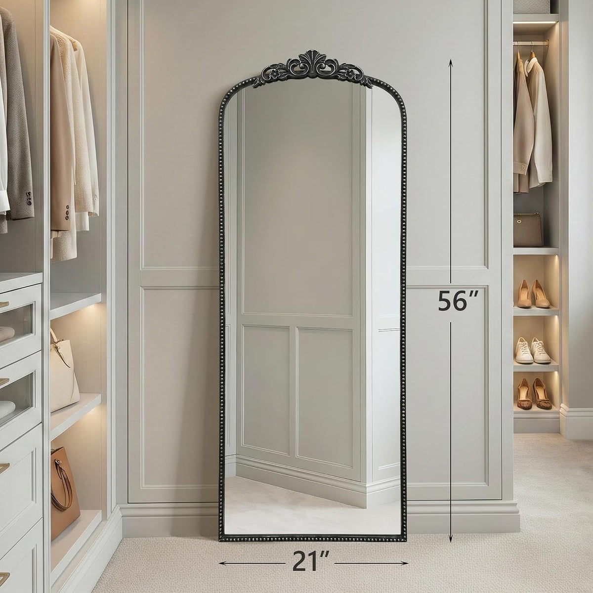 Micasso Black Full Length Mirror: 21''x56'' Baroque Vintage Floor Mirror