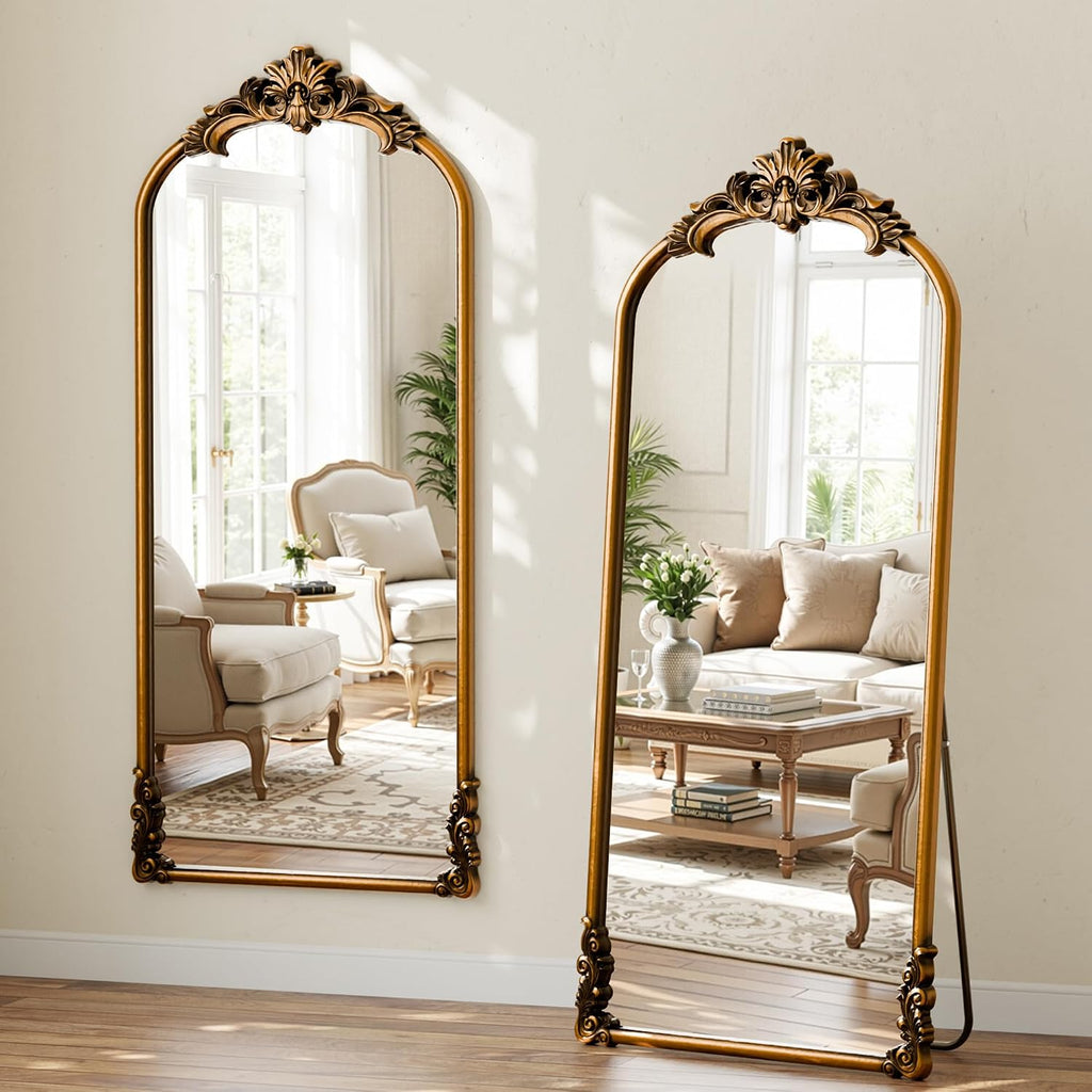 71"x32" Bronze Vintage Arched Full Length Mirror with Carved