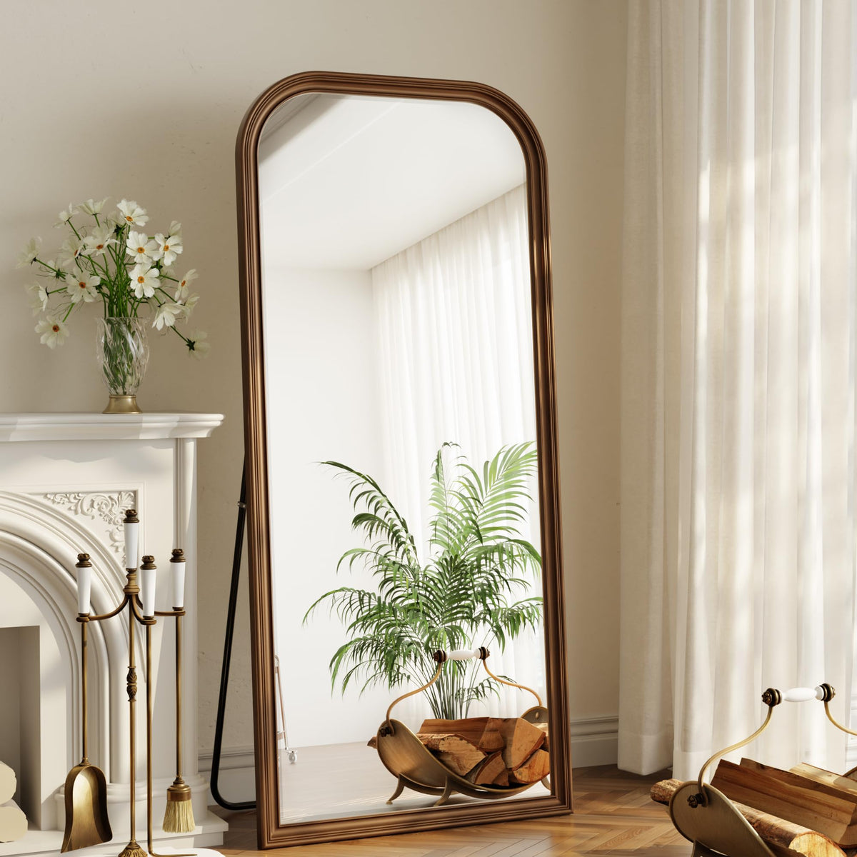 28"×69" Rounded Top Large Full Length Mirror, Arched Vintage Floor Stangding Body Mirror - PU Frame, Wall Mounted Hanging Leaning Antique Decor for Dressing Room, Entryway, Bedroom, Gold