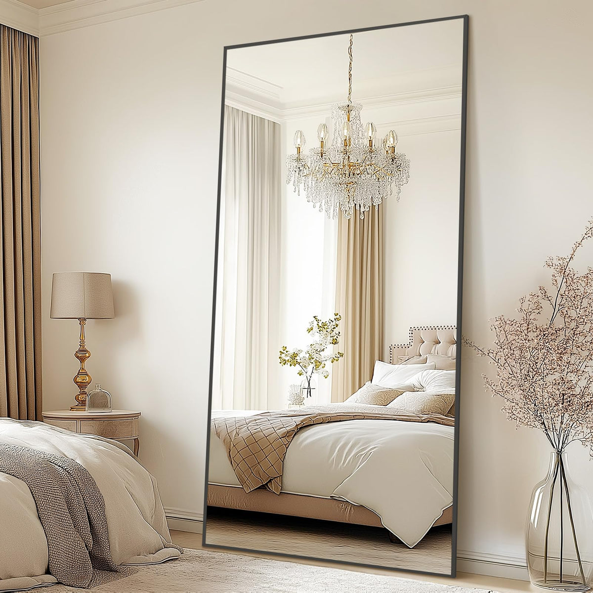 MirrMuse 76"x34" Large Arched Floor Mirror Full Length with Stand, Gold
