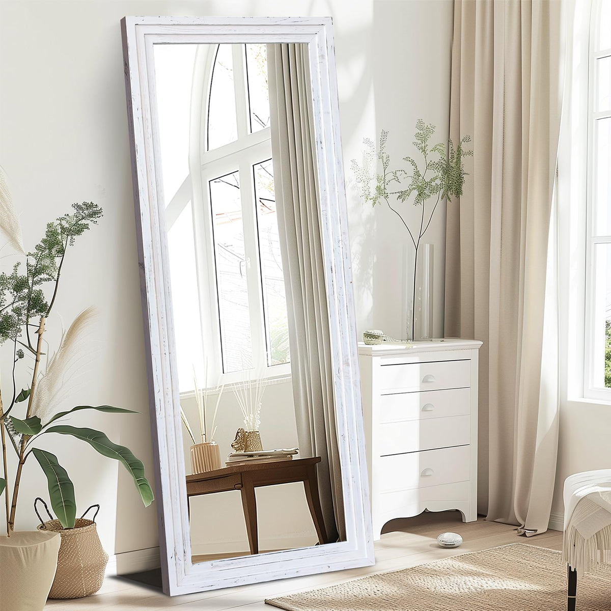 Full Length Mirror, 65 x 24 Inch Solid Wood Floor Mirror, Wood