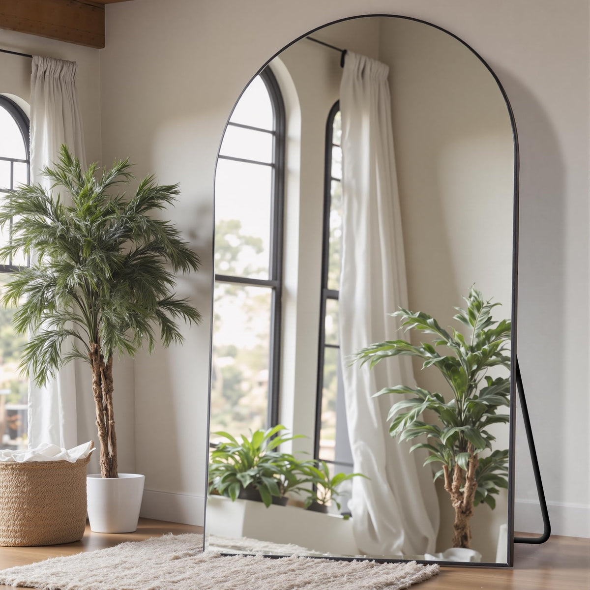 Suidia 71"x28" Arched Full Length Mirror with Stand, Black Floor Mirror
