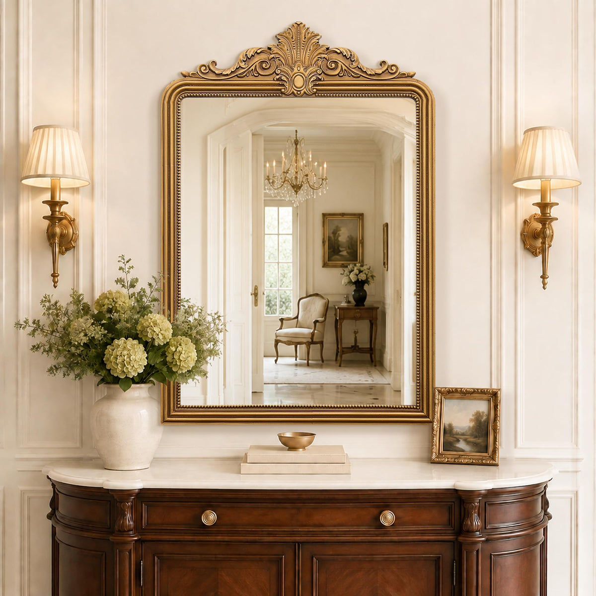 Besdomus Vintage Full Length Mirror: 21"x55" Gold Standing Arched Mirrors