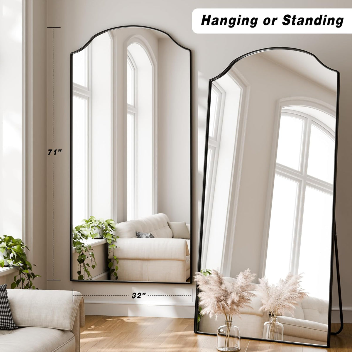 VooBang Wave Curved Top Arched Mirror Full Length, 71"x32" Large Mirror