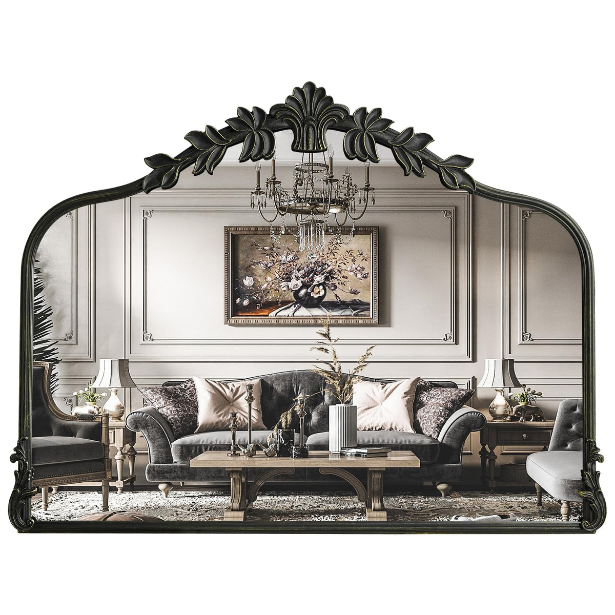 WallBeyond Gold Vintage Mirror for Vanity 32x24 Inch, Gold Antique Mirror with Ornate Frame, Arched Vintage Wall for Bathroom, Living Room, Fireplace, Entryway