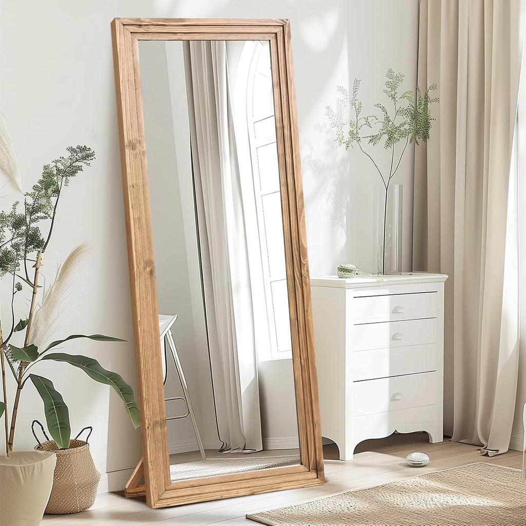Full Length Mirror, 65 x 24 Inch Solid Wood Floor Mirror, Wood