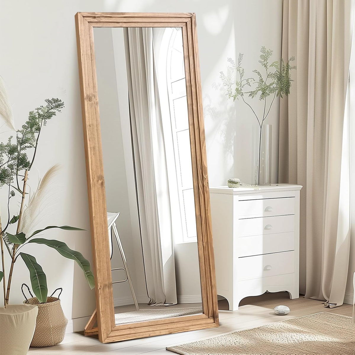 Full Length Mirror, 65 x 24 Inch Solid Wood Floor Mirror, Wood
