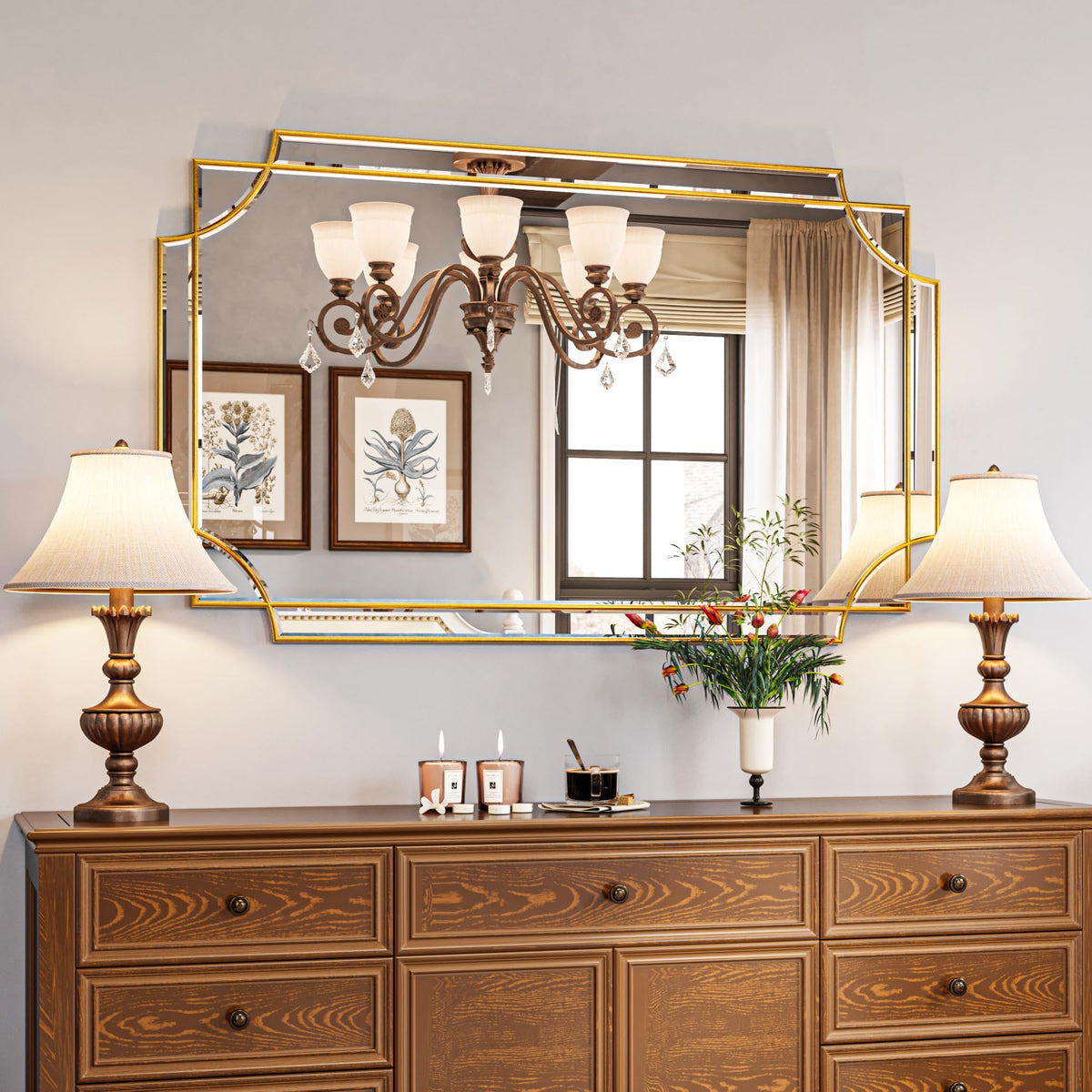 Kelly Miller 24"x48" Gold Foil Scalloped Edge Decorative Vanity Wall Mirror