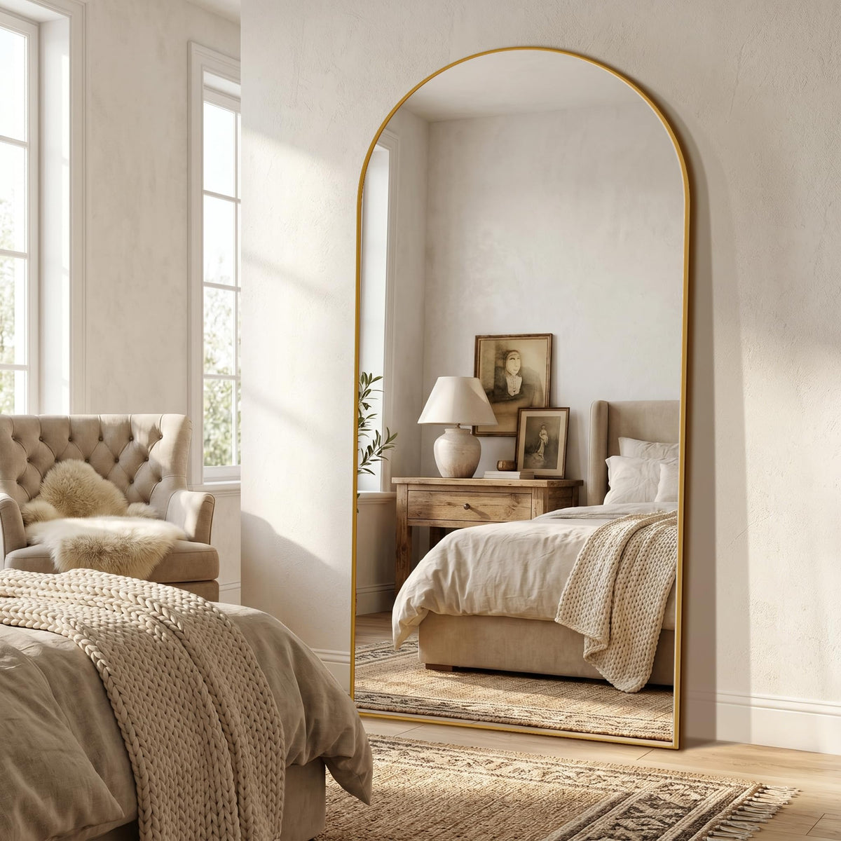 81"×41" Floor Mirror Full Length Arched Full Length Mirror Gold