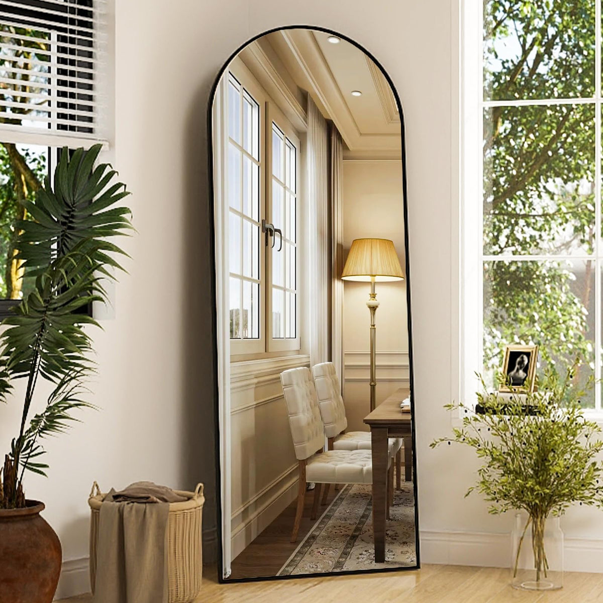 XRAMFY 24x68 Black Arched Full Length Mirror Floor Mirror with Metal Frame