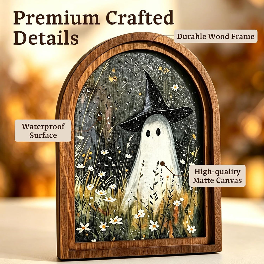 DAZONGE Halloween Wood Framed Arch Sign, Spooky Ghost Witch Halloween Decor