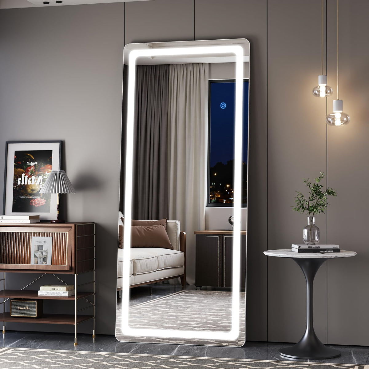 71"x32" Full Length Mirror with LED Lights, Dimmable Lighted Floor Mirror with 3 Color Lighting & Touch Control, Standing or Wall Mounted Full Body Mirror for Bedroom Dressing Room, White