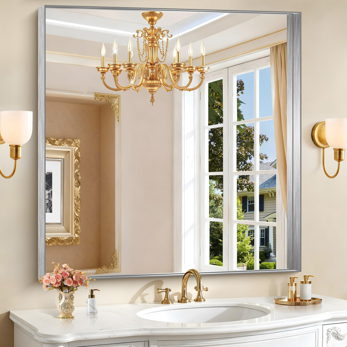 CIRCUMI Arched Wall Mirror, 36"x48" Black Arched Mirror for Bathroom