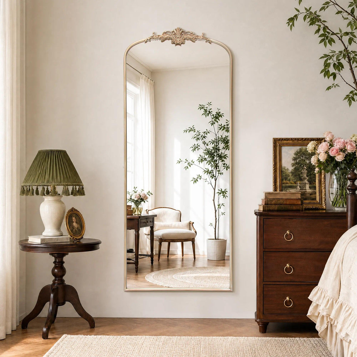 Besdomus Vintage Arched Gold Mirror: 40"x29" Large Brass Antique Decorative