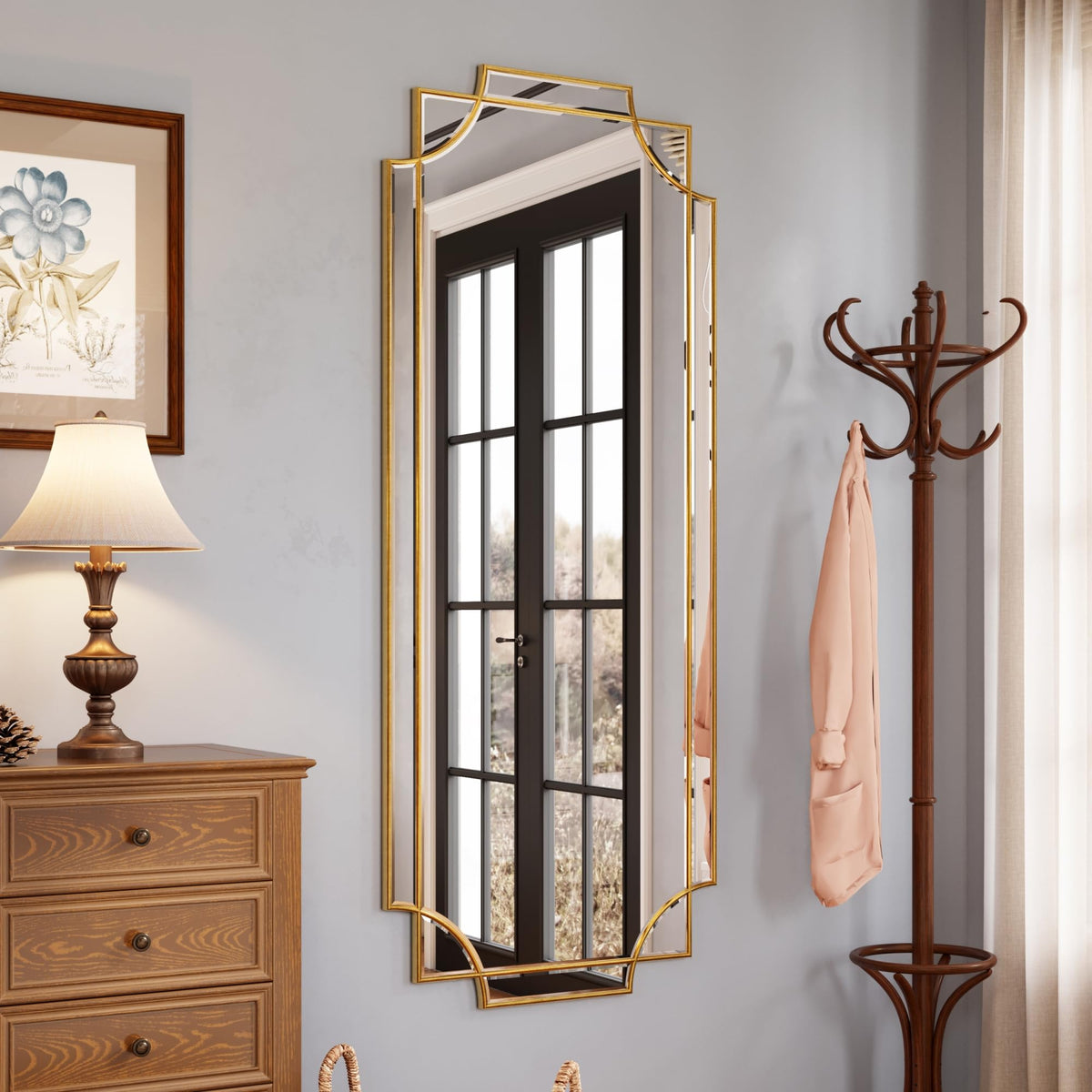 Kelly Miller 24"x48" Gold Foil Scalloped Edge Decorative Vanity Wall Mirror