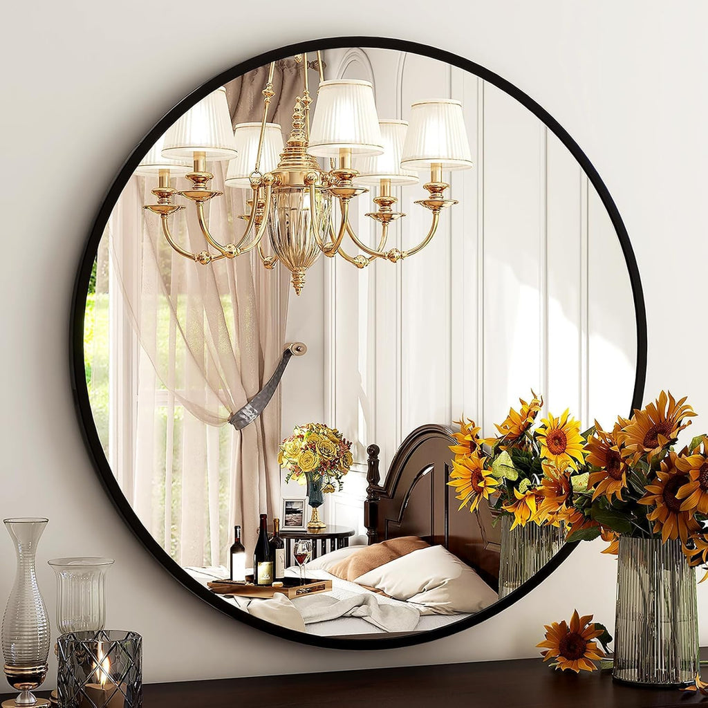 HARRITPURE Round Mirror 30 Black Wall Mounted Circle Mirrors