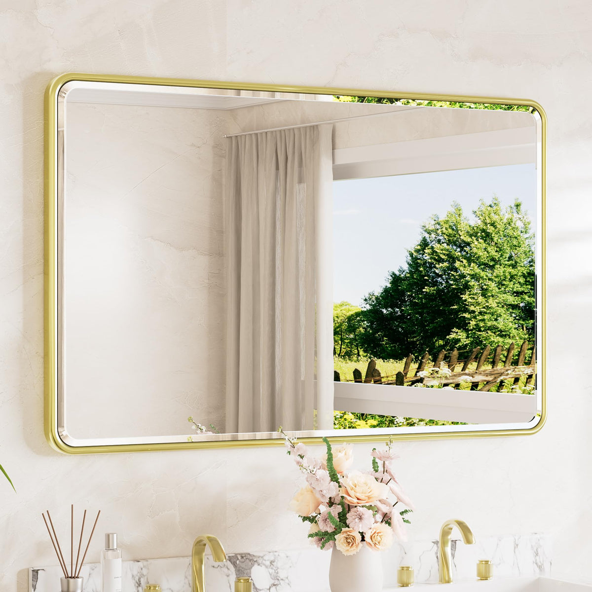 TETOTE Brushed Nickel Mirror 20 x 30 Beveled Edge Tempered Glass, Rounded Corner Rectangle Bathroom Mirror for Over Sink for Modern Bathroom, Living Room, Bedroom, Entryway