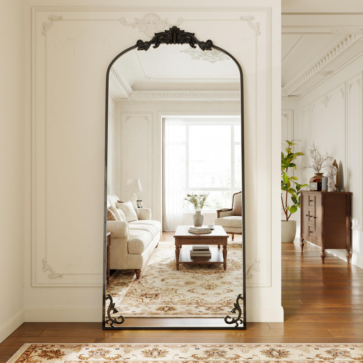 GLSLAND Arched Full Length Mirror,64"x21" Vintage Carved Floor Mirror Gold