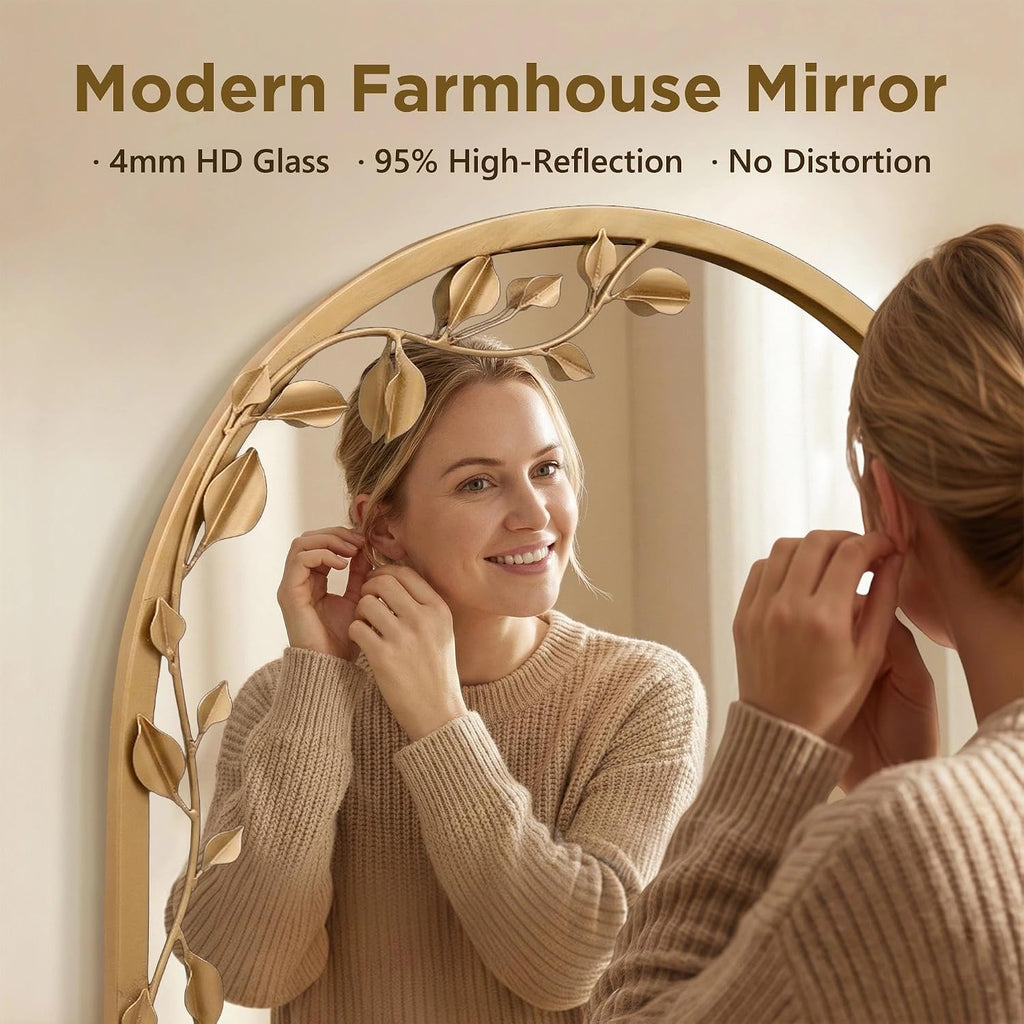 Besdomus Arched Full Length Mirror: 21"x56" Ornate Brass Gold Floor Mirror