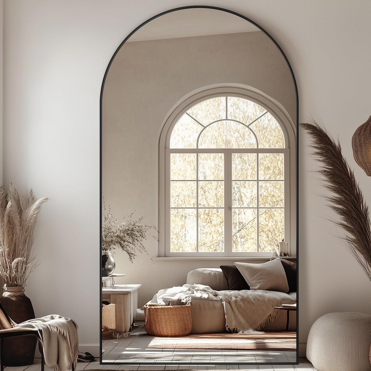 Antok 58" x21” Arched Full Length Mirror with Stand, Floor Mirror, Gold
