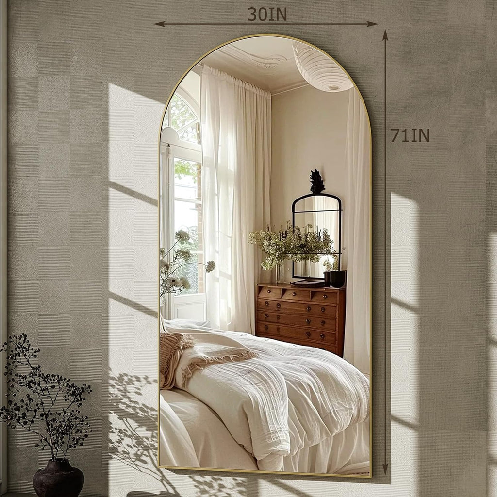 GLSLAND 30x71 Arched Full Length Mirror, Large Full Body Floor Mirror, Gold