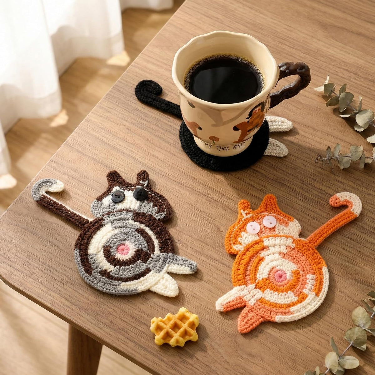 Coasters Gifts for Cat Lovers 3PCS Cat Coaster Woven Creative Cat Coaster