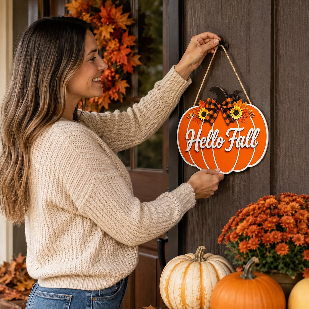 Fall Door Welcome Sign for Home Decor Hanger
