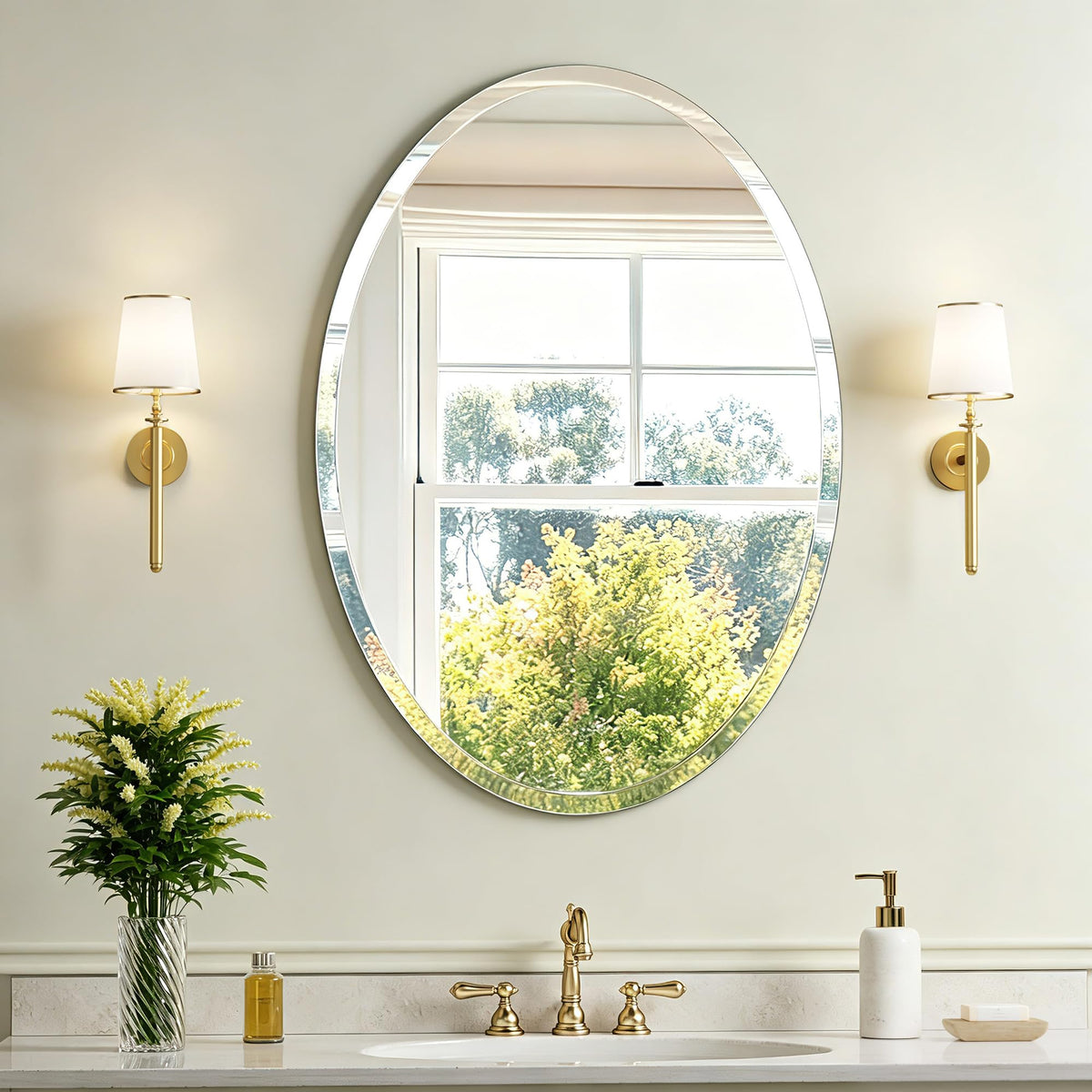 Silver Wall Mirror-Beveled Edge Frameless Mirror for Bathroom, Vanity, Bedroom, Rectangle Mirrors （32X24inch）