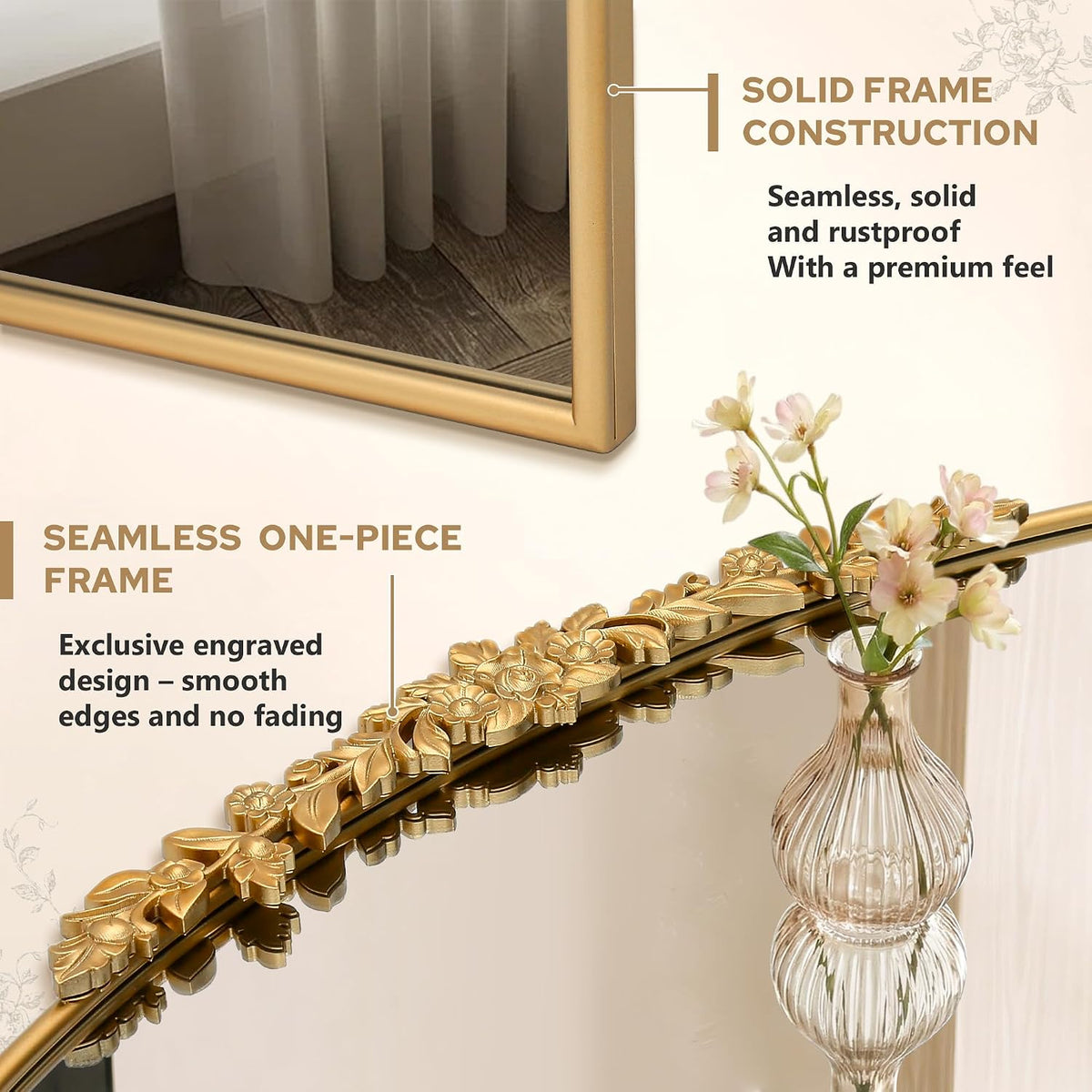 Besdomus Vintage Full Length Mirror: 21"x56" Gold Antique Floor Long Mirror