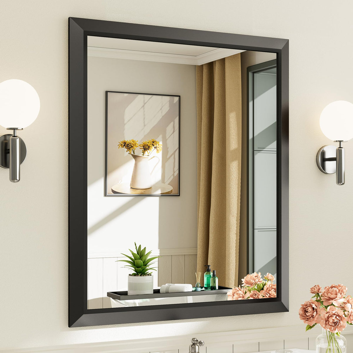 Briivue Black Metal Framed Bathroom Wall Mirror, 40x30 Inch