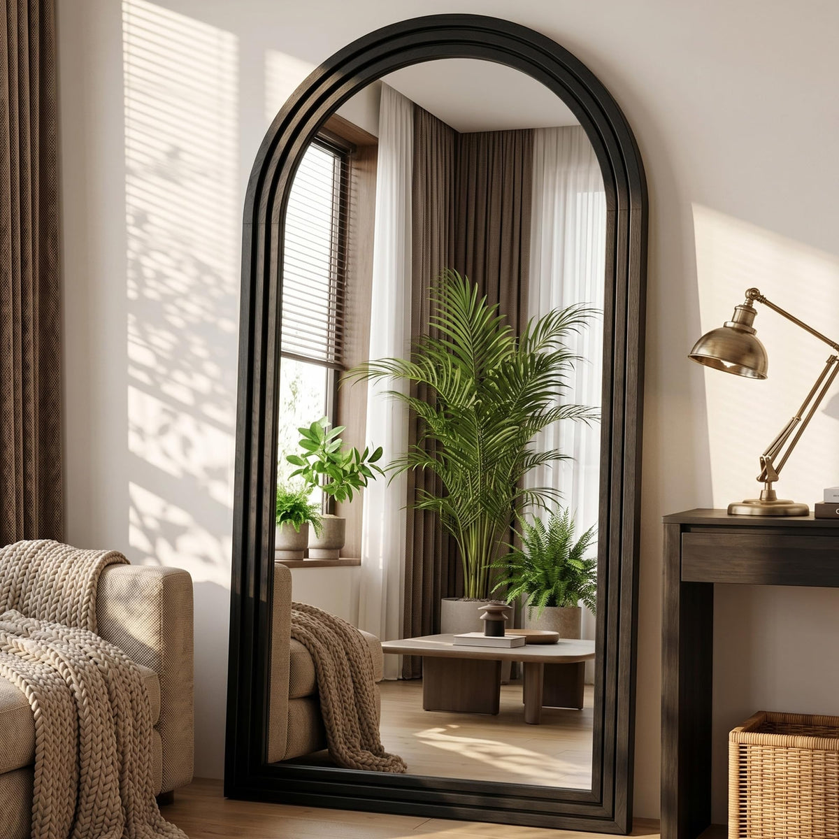 71"x32" Full Length Mirror, Large Wood Floor Mirror, Brown