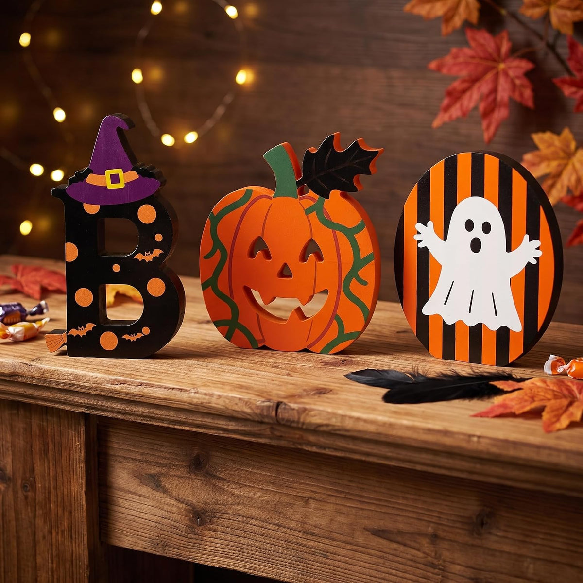 BOO Signs Halloween Tiered Tray Decor, Halloween Table Decorations Indoor