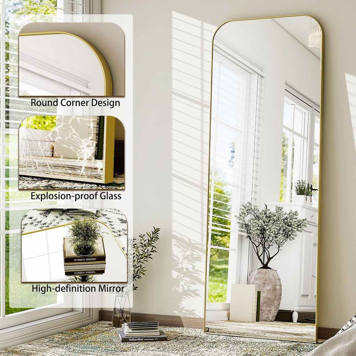 HARRITPURE 57"x20" Full Length Mirror Gold Rounded Corner Floor Mirror