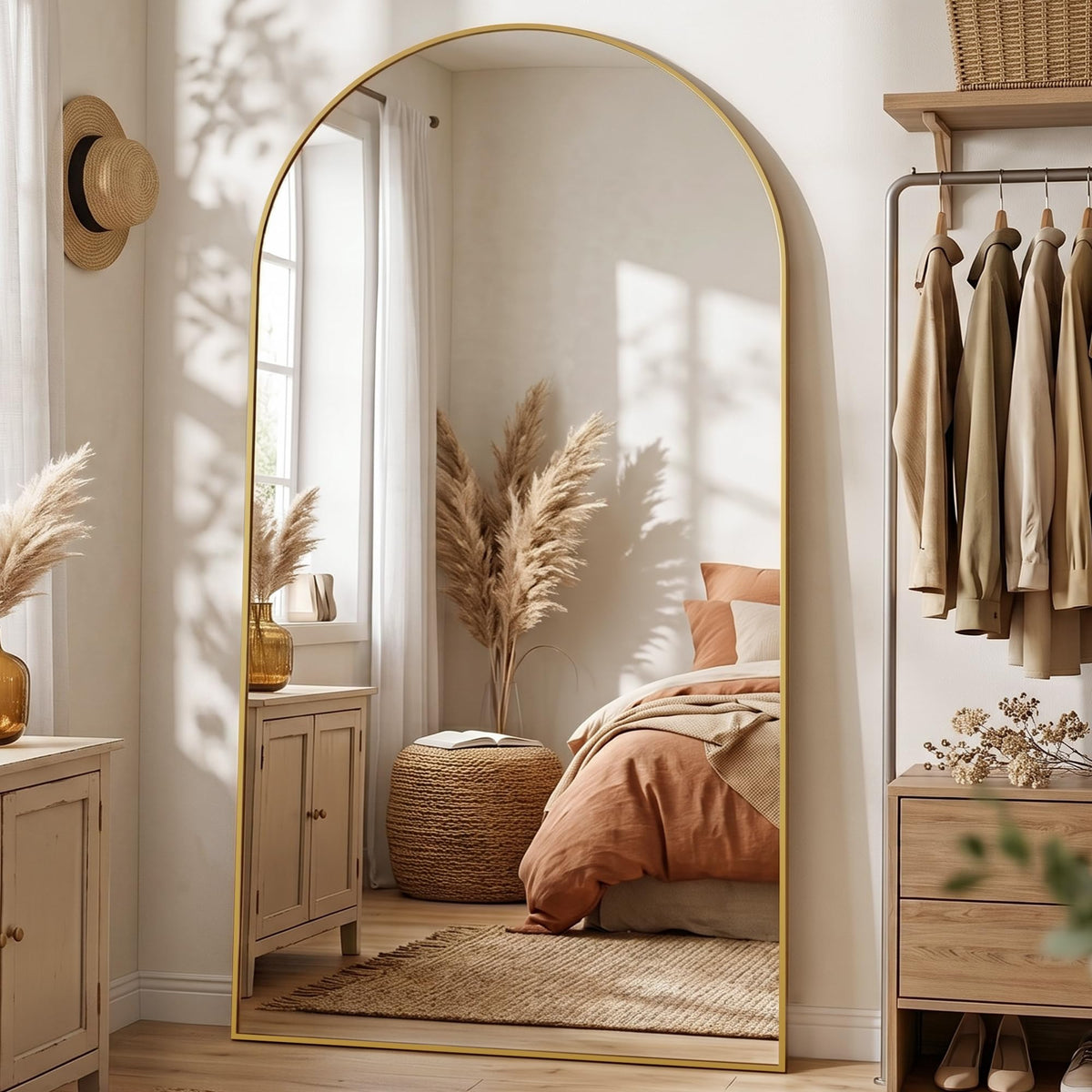 76"x34" Arched Full Length Mirror, Large Floor Mirror, Black