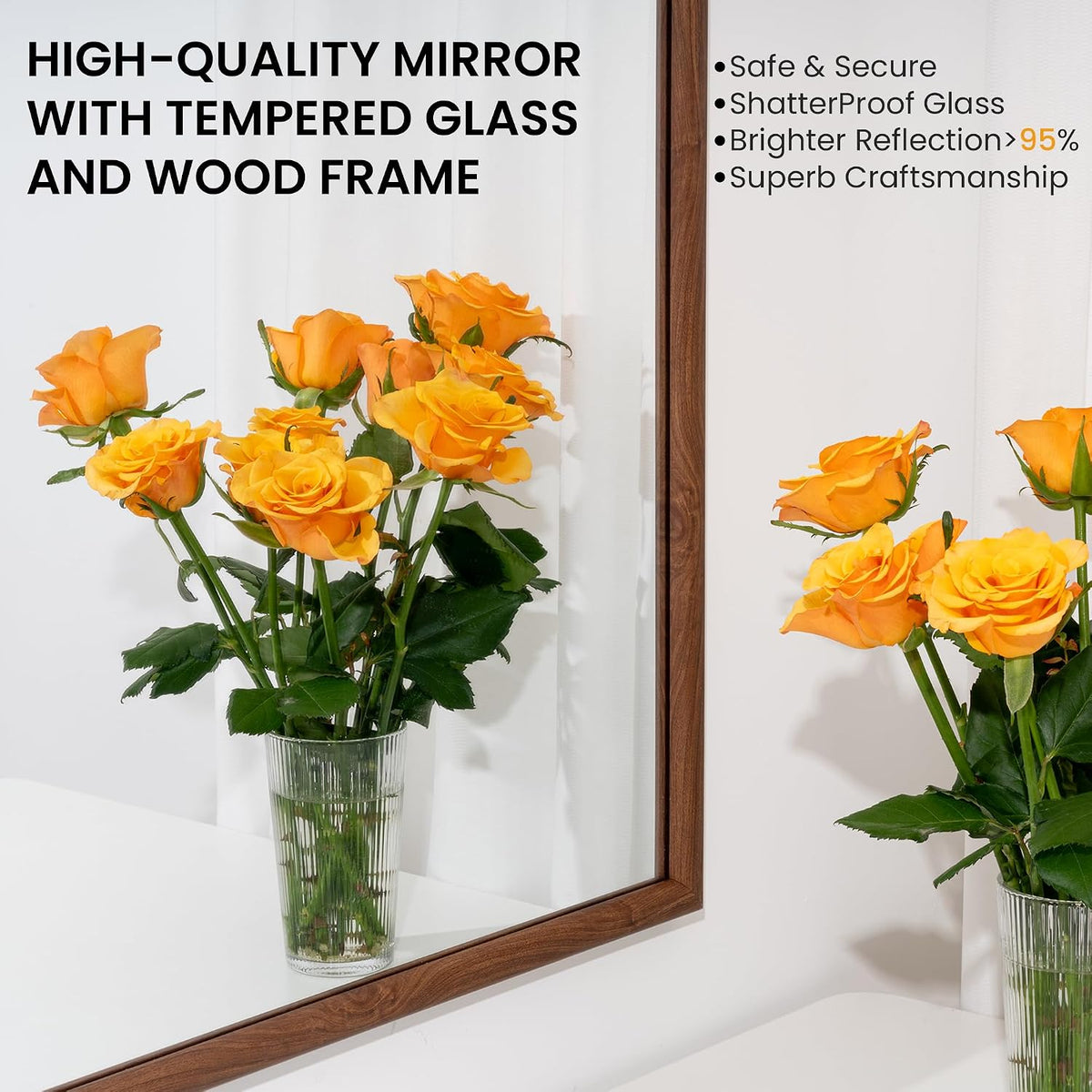 20"x30" Arch Wall Mirror for Wall, Wall Mounted Vanity Mirror for Bedroom, Wood Grain Finish Frame Mirror with Tempered Glass, Vintage Decorative for Bathroom, Entryway, Living Room, Walnut
