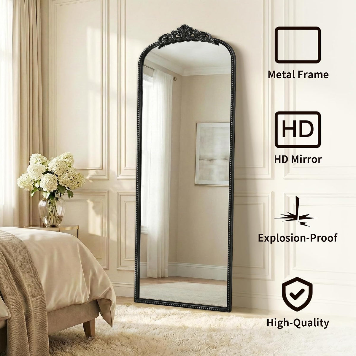 Micasso Black Full Length Mirror: 21''x56'' Baroque Vintage Floor Mirror