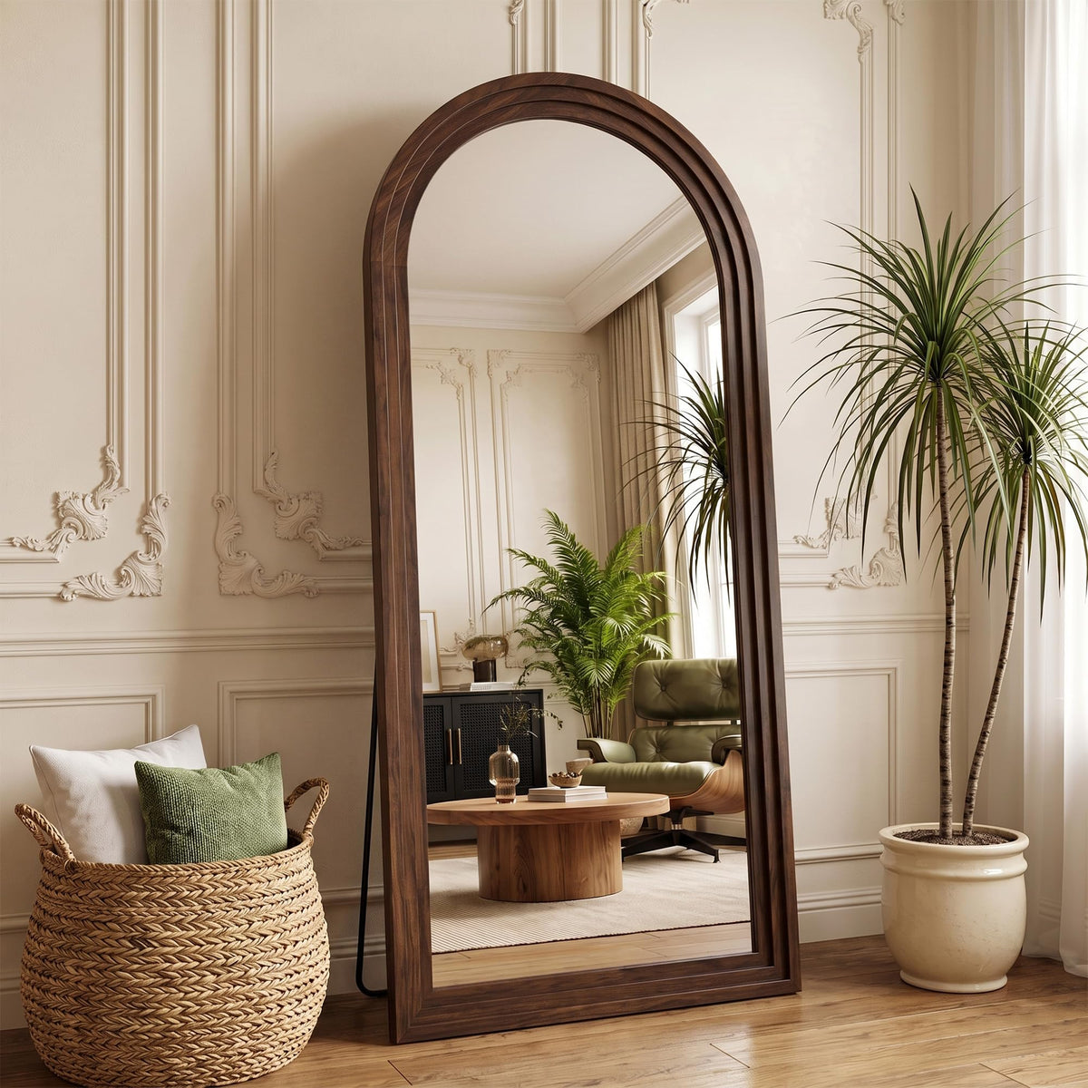 71"x32" Full Length Mirror, Large Wood Floor Mirror, Brown