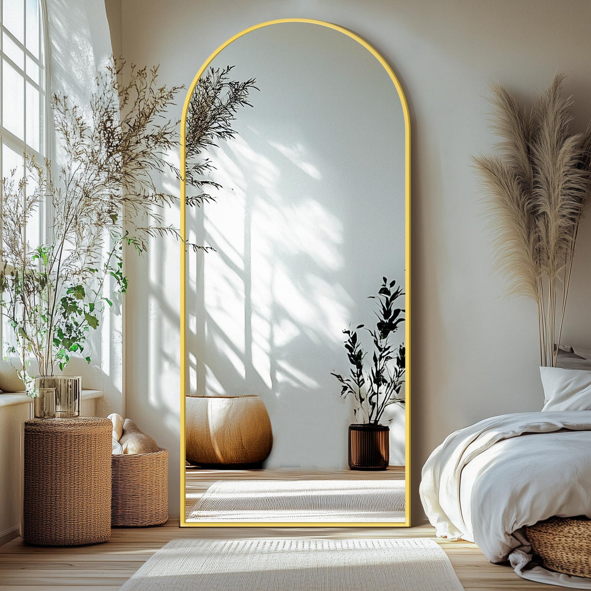 Delma Arched Full Length Mirror with Stand, 75x35 Black Floor Mirror