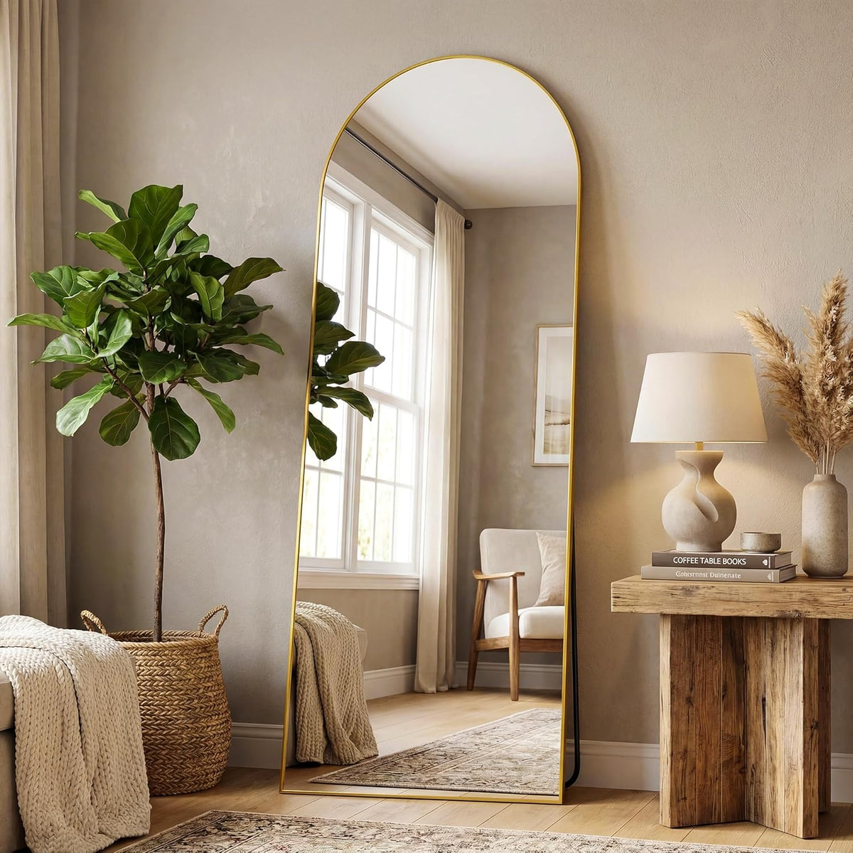 Antok 58" x19” Arched Full Length Mirror, Floor Mirror with Stand,Gold