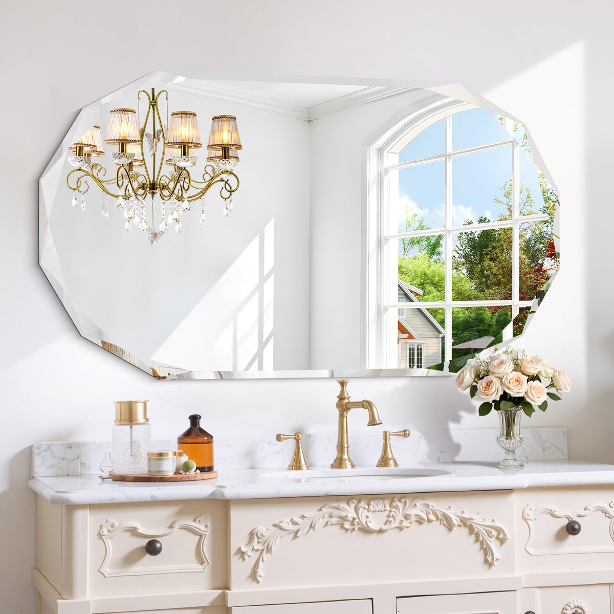 GLASHOM Frameless Bathroom Mirror, 30x40 inch Frameless Wall Mirrors Beveled Edge Wall Mounted, Oval Mirror for Bathroom, Living Room, Over Sink, Entryway Mirror Horizontal or Vertical